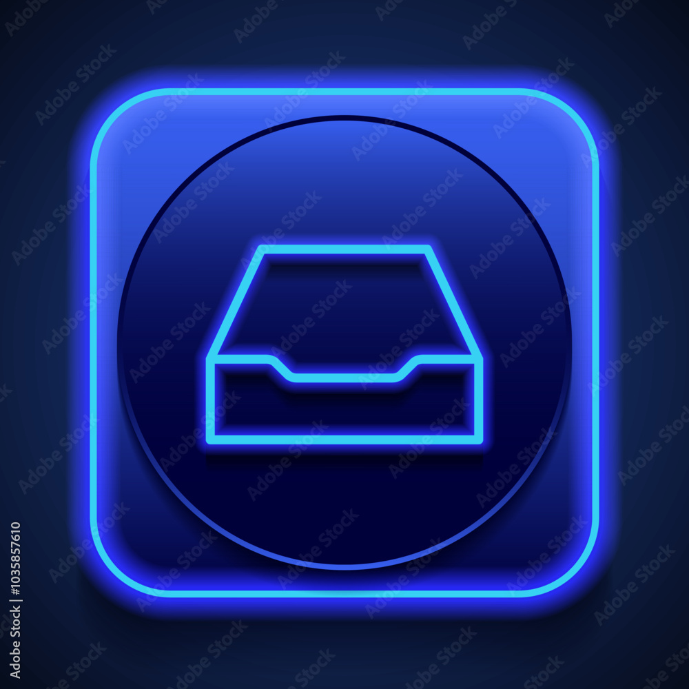 Poster archive storage, empty simple icon, vector. flat design. blue neon style on button. with shadow