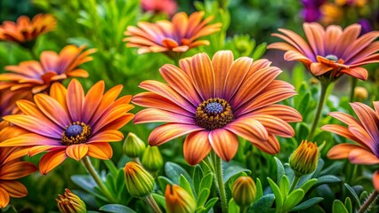 Vibrant African Daisy Flowers Nestled Among Lush Green Shrubs in a Natural Landscape