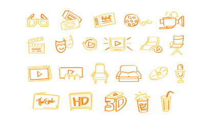 Fototapeta premium Doodle Movie Icon Hand Drawn Line in Vector Art
