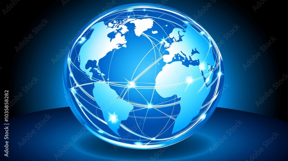 Poster a glowing blue globe with connected lines representing global communication or network.