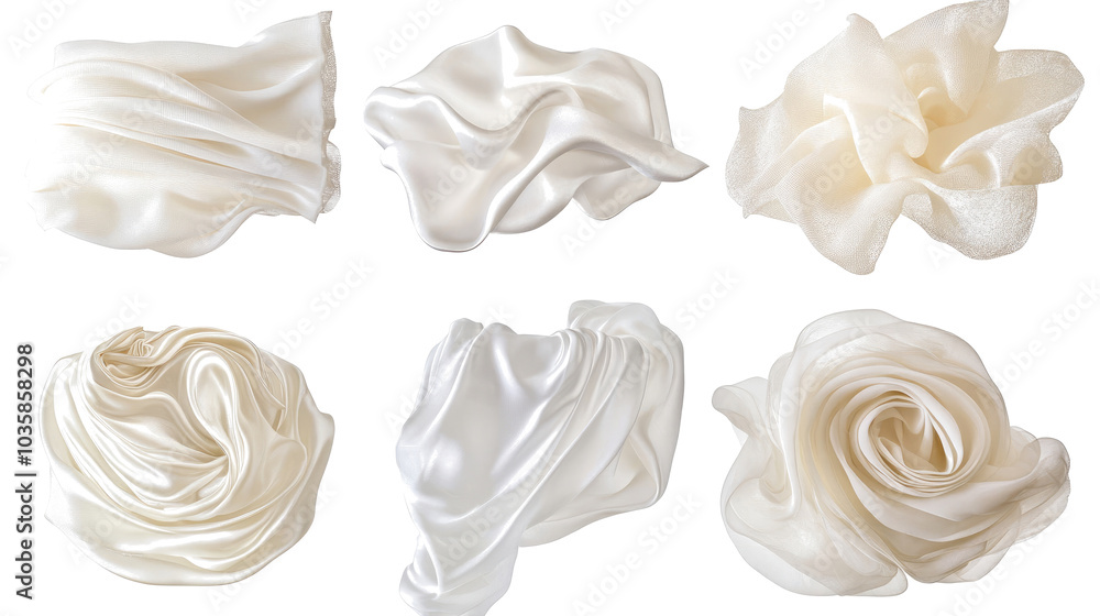 Aufkleber elegant floating white fabrics on transparent background generative ai