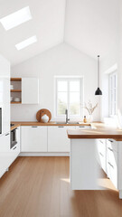 Modern kitchen design with natural light and wooden accents in a bright space