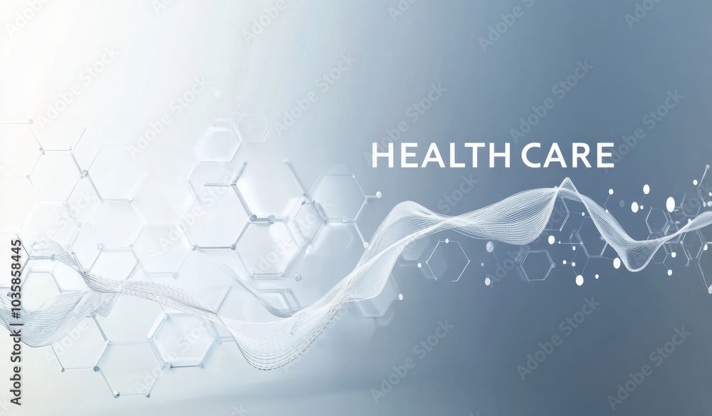 Aufkleber abstract background with hexagons and connecting dots for a medical, science, or technology concept 