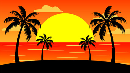 Beautiful Summer landscape with the sea in the afternoon with the Sun almost setting