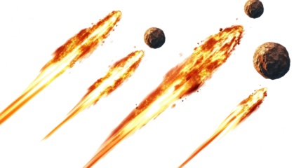 Fiery Trailed Asteroids on Transparent Background Generative AI