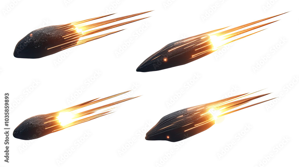 Poster collection of flying asteroids traveling through space generative ai
