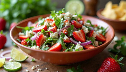  Fresh strawberry salad with lime and herbs