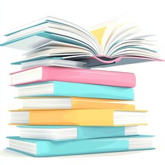 Fototapeta premium A stack of colorful books with an open book on top, symbolizing learning.
