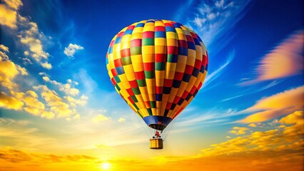 Obraz premium Vibrant Hot Air Balloon Against a Sunny Yellow Background for Stunning Fashion Photography