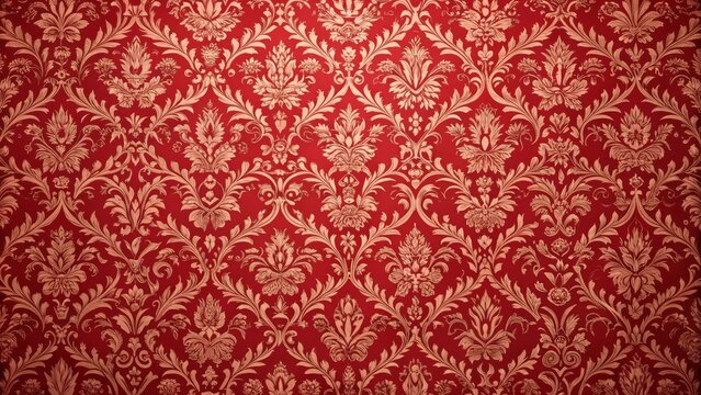 Red and gold damask pattern creating an ornate floral design for backgrounds and textures