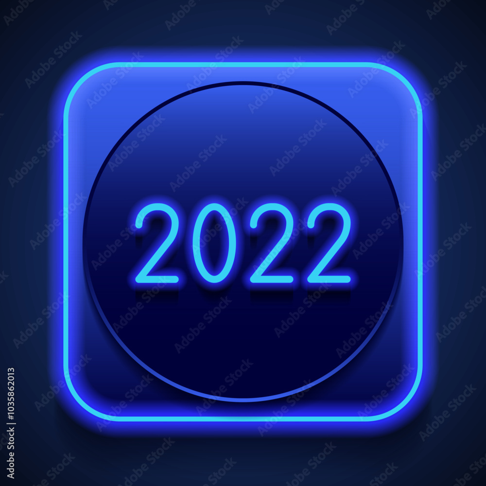 Poster 2022 simple icon vector. flat design. blue neon style on button. with shadow