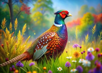 Fototapeta premium Vibrant Pheasant Illustration for Nature Lovers and Wildlife Enthusiasts