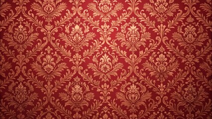 Red and gold damask pattern creating an ornate floral design for backgrounds and textures