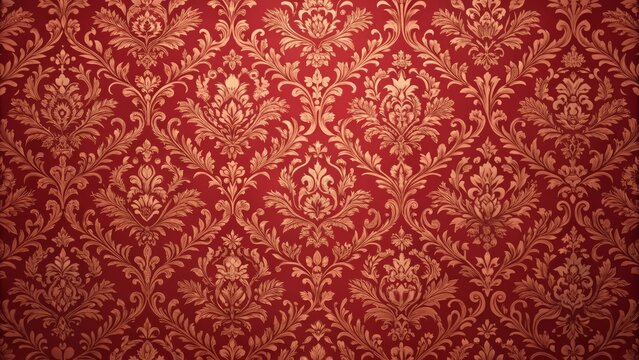 Fototapeta Red and gold damask pattern creating an ornate floral design for backgrounds and textures