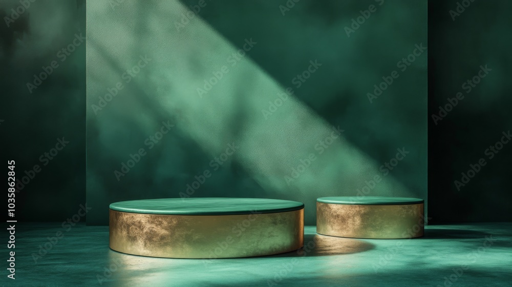Fototapete the setting features two circular platforms, one large and one small, placed in a minimally decorate
