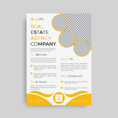 Easily editable corporate yellow color business flyer design for real estate agency