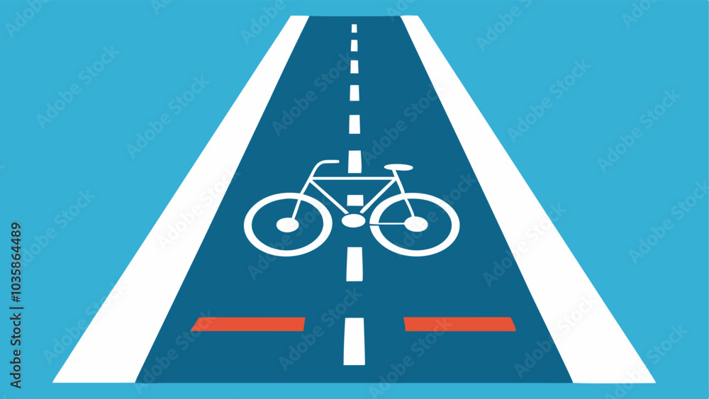 Poster wide path with markings an illustration of a wide biking path with bright clear markings indicating 