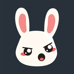upset bunny head in flat vector design.