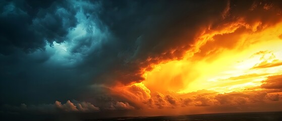 Fototapeta premium Dramatic Sunset with Stormy Clouds Above Horizon