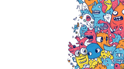 Vibrant doodle art wallpaper with colorful cartoon characters and cute monster sketches for a playful mobile aesthetic.