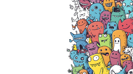 Colorful Doodle Characters with Cute Monsters, vibrant cartoon patterns, playful design for a lively mobile wallpaper experience
