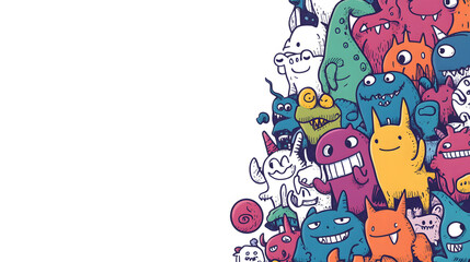 Obraz premium Colorful Cartoon Doodle Characters with Cute Monsters on White Background for Playful Vertical Phone Wallpaper