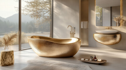 modern and luxury bathroom with golden furniture