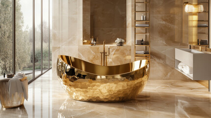 modern and luxury bathroom with golden furniture