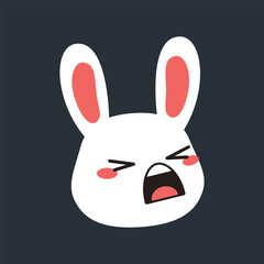 Shouting white bunny head in flat vector design.
