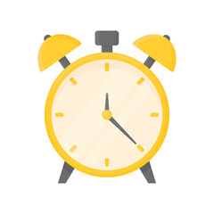 Classic alarm clock in cartoon style on a white isolated background. Golden antique alarm clock it's time to get up for work. A symbol that the time has come to do something.
