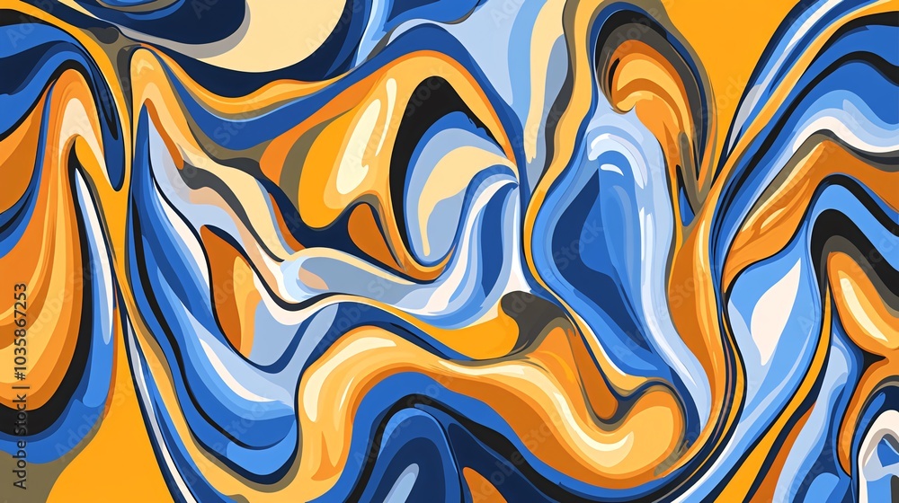 Wall mural Abstract background with swirling blue, yellow and orange colors.