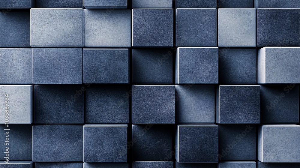Poster abstract blue cube pattern with depth and texture.
