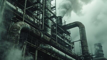 Fototapeta premium The factory emits dirty smoke from the pipes