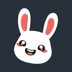 laughing white bunny face in flat vector design