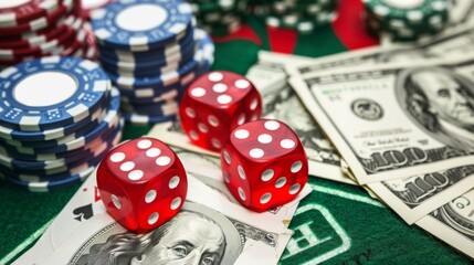 Poker cards with win combination. The player hand holds a winning combination in a game in a poker The concept of luck in the poker game