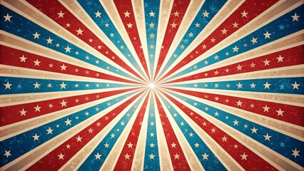 Vintage red white and blue starburst background with a grunge texture