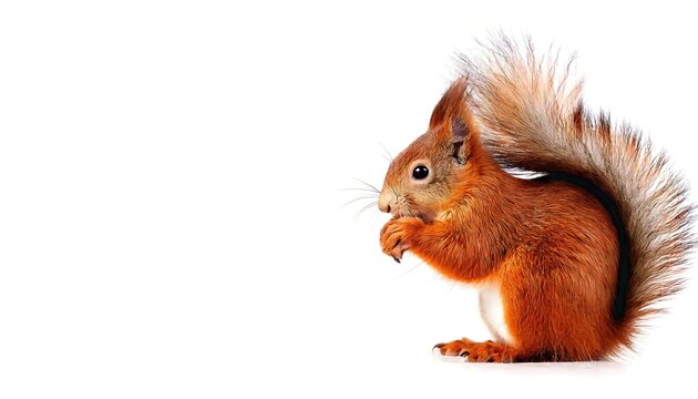 red squirrel - Sciurus vulgaris - also called Eurasian red squirrel is an arboreal and primarily herbivorous rodent and common throughout Eurasia. Isolated on white background with copy space