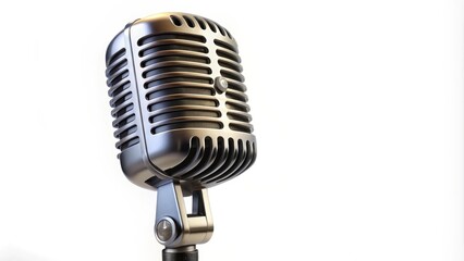 Fototapeta premium Chrome vintage microphone is standing on a white background