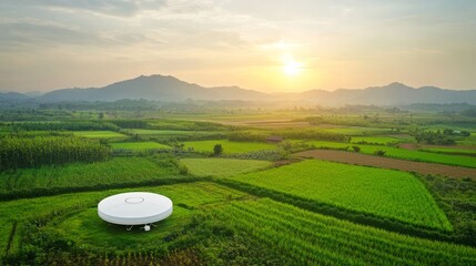 A cutting-edge AI-powered remote sensing system for agriculture, clean farm environment with advanced sensors and data collection devices, Agricultural style