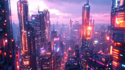 Fototapeta premium Futuristic Cyber Cityscape with 8K Realistic Lighting