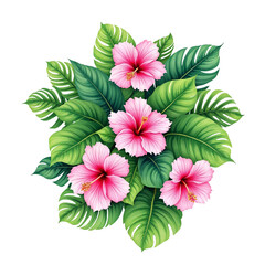 Obraz premium a tropical plant with a pink hibiscus flower ai genareted png transparent background 