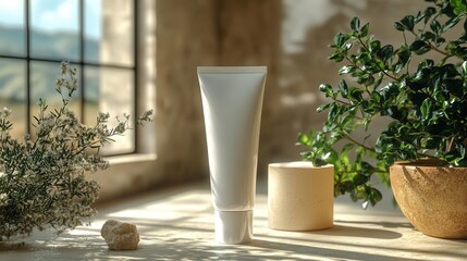 white tube template for cosmetic packaging displayed against a clean backdrop emphasizing simplicity and elegance ideal for branding and design concepts