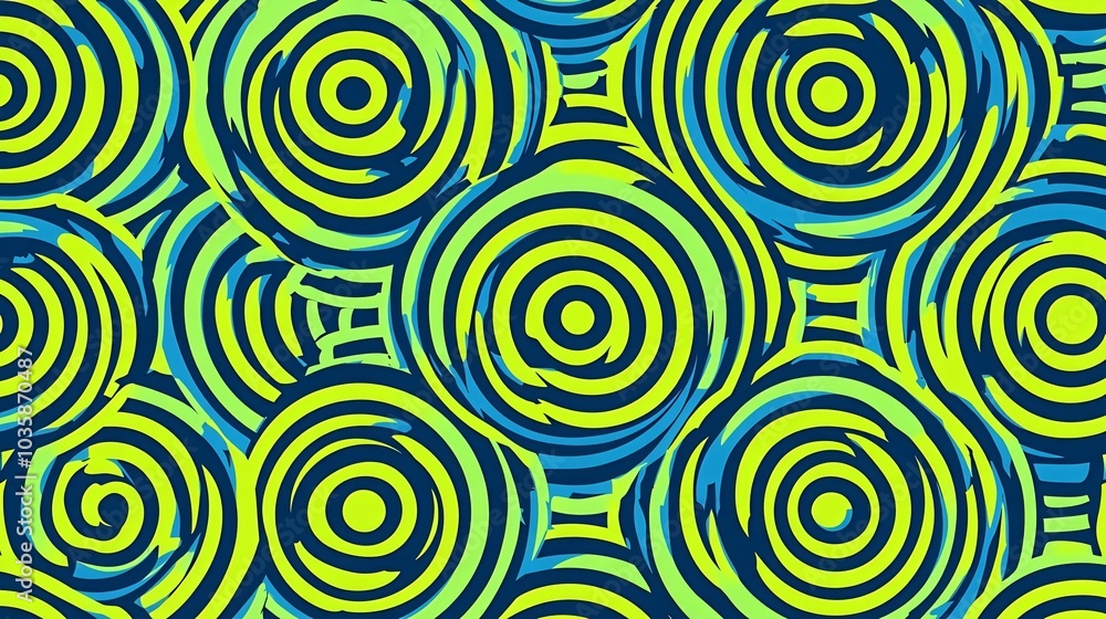 Poster Abstract geometric pattern of overlapping circles with blue and green color.