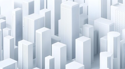 Fototapeta premium Aerial view of a modern cityscape featuring sleek, white skyscrapers and buildings against a soft background.