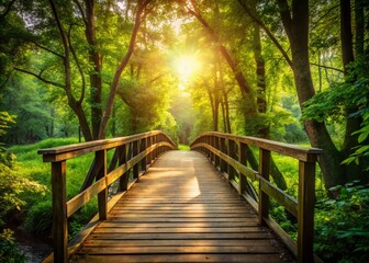 Fototapeta premium Vintage Style Photography of a Small Old Bridge in a Summer Forest Park Landscape
