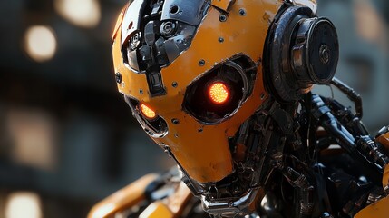 Fototapeta premium Cybernetic Bounty Hunter: Futuristic armor with glowing accents and advanced weaponry,