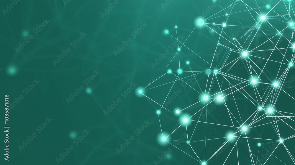 Poster abstract green background with connected glowing dots and lines.