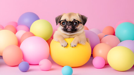 A snarky baby dog sitting with crossed arms, surreal 3D cartoon style, sarcastic expression, floating in a pastel dream world 