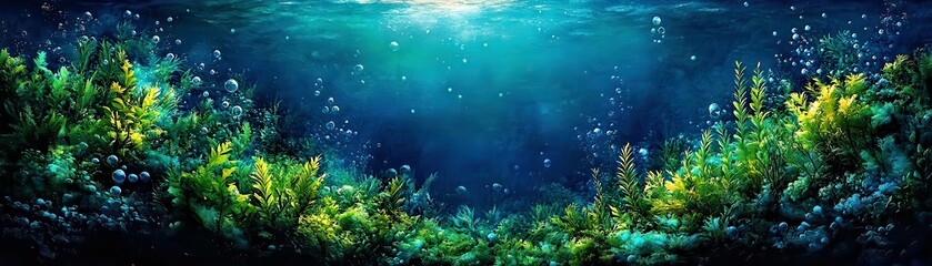 Fototapeta premium Breathtaking Underwater Scene with Lush Greenery and Bubbles