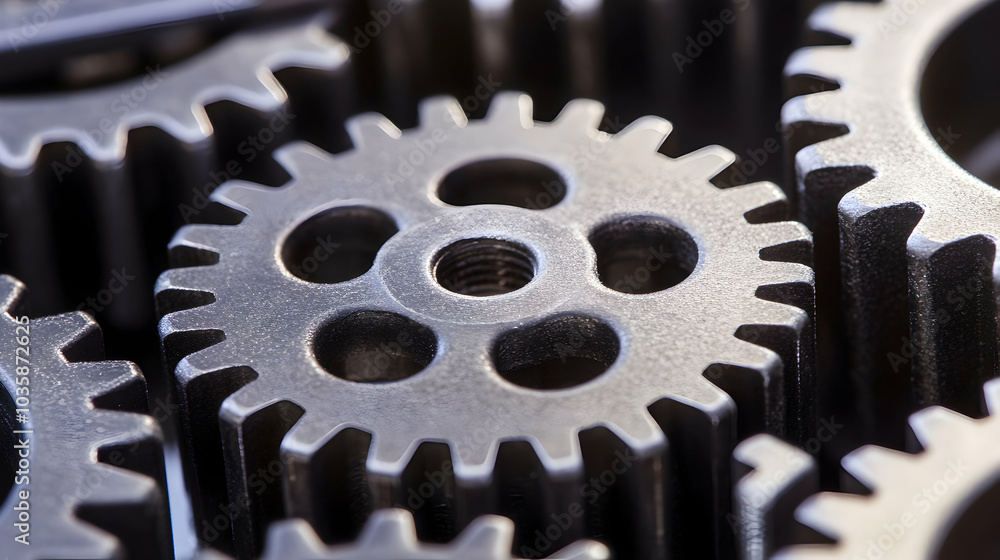 Poster a close-up view of intricate gears interlocking, representing precision in mechanical systems -